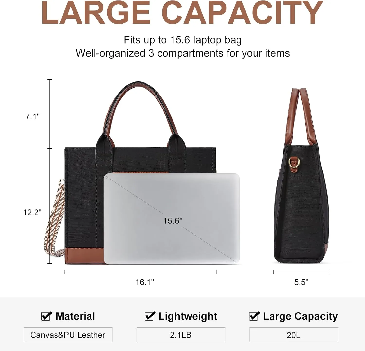 CLUCI Laptop Tote Bag for women 15.6 inch Computer Briefcase Leather Work Shoulder Bags Handbag for Office,School,Travel