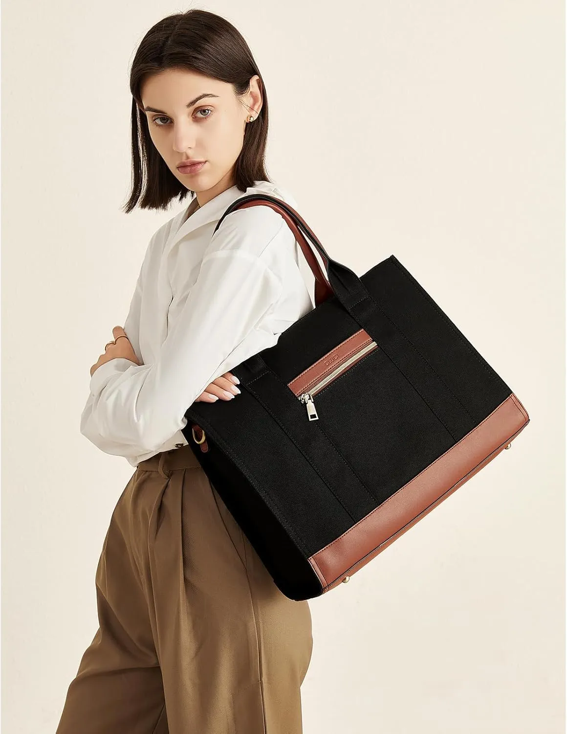 CLUCI Laptop Tote Bag for women 15.6 inch Computer Briefcase Leather Work Shoulder Bags Handbag for Office,School,Travel