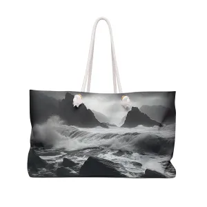 Coastal Majesty Weekender Tote | Dramatic Crashing Waves Coastal Ocean Surge | Canvas Travel Overnight Beach Pool Shoulder Bag 24" × 13"