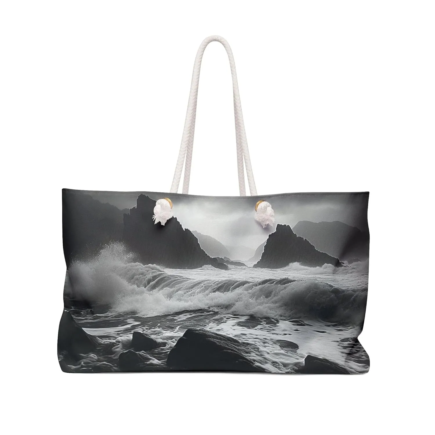 Coastal Majesty Weekender Tote | Dramatic Crashing Waves Coastal Ocean Surge | Canvas Travel Overnight Beach Pool Shoulder Bag 24" × 13"