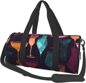 Cocktail Glasses Duffle Bag for Women Men Personal Item Travel Bags Canvas Weekender Overnight Bags Lightweight Sports Tote Gym Bag Carry On Luggage Bag