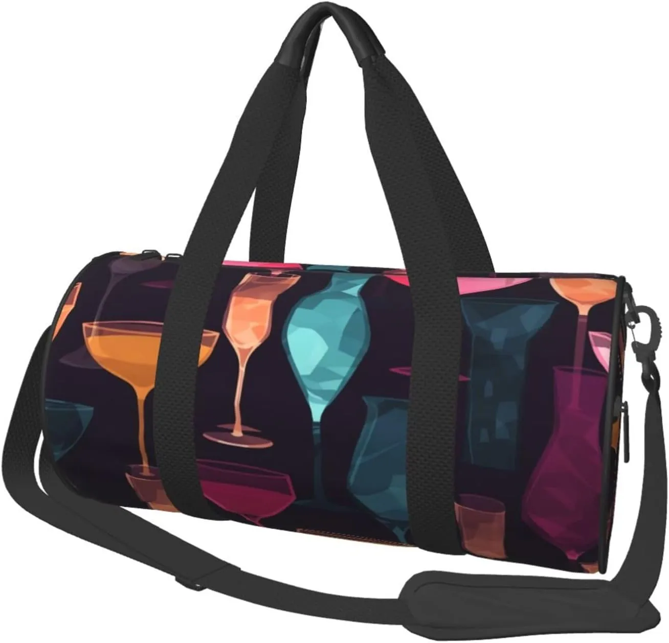 Cocktail Glasses Duffle Bag for Women Men Personal Item Travel Bags Canvas Weekender Overnight Bags Lightweight Sports Tote Gym Bag Carry On Luggage Bag