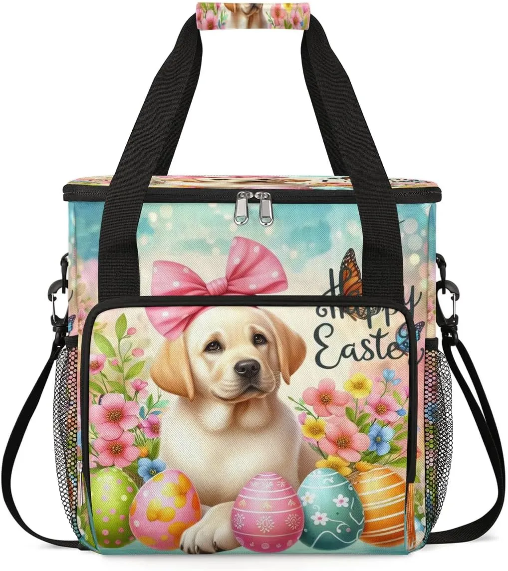 Coffee Maker Carring Bag Easter Dog Eggs Travel Carrying Storage Tote Bag Compatible with Keurig K-Mini or K-Mini Plus Portable Single Serve Coffee Brewer Case with Pockets for K-cup Pods