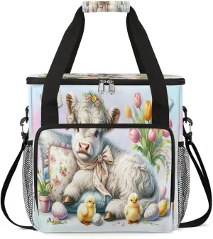 Coffee Maker Carring Bag Holiday Easter Highland Cows Travel Carrying Storage Tote Bag Compatible with Keurig K-Mini or K-Mini Plus Portable Single Serve Coffee Brewer Case with Pockets for K-cup Pods