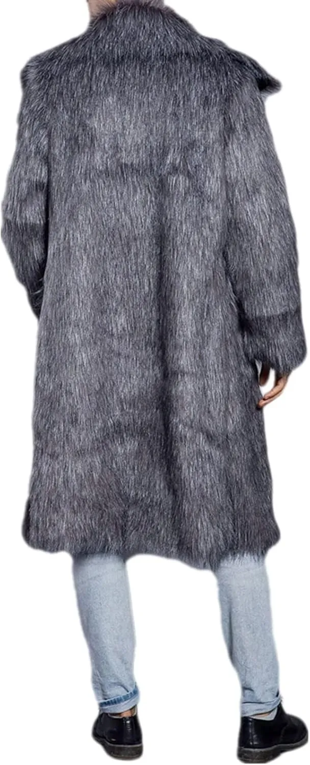 Colf Men's Fluffy Long Sleeve Faux Fur Coat Jacket Lapel Outwear Winter Parka Overcoat
