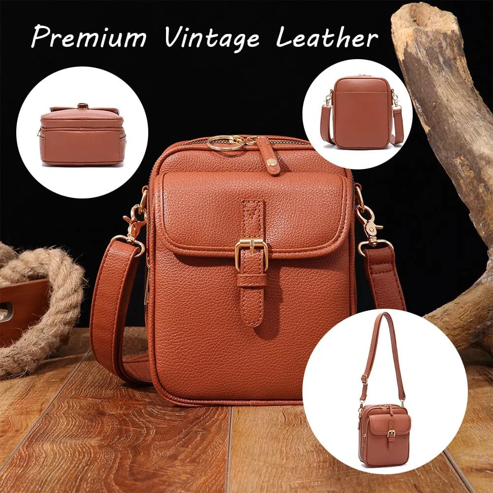 Collaboraten1 Crossbody Leather Bag, Urvashi Leather Bag, Retro Double-Layer Large Capacity Mini Crossbody Bags