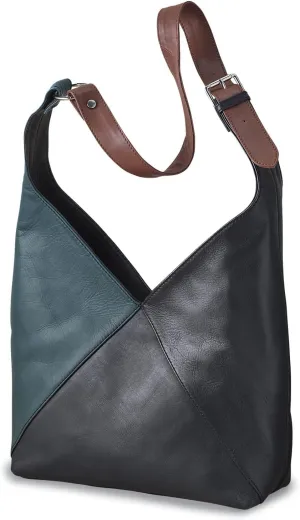Color-Block Genuine Leather Purse, Multicolor Shoulder Bag for Women, Ladies Handbag with Multiple Pockets, Magnetic Snap Closure