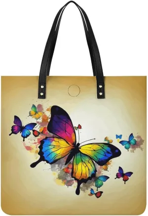 Color Butterfly Large Leather Handbags Women Fashion Handbag Multifunctional Travel Bag It Is A Great Gift for Mothers, Teachers, Friends, Bridesmaids