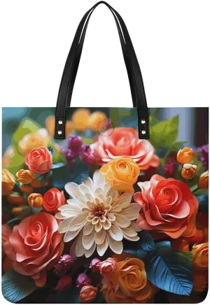 Color Flowers Large Leather Handbags Women Fashion Handbag Multifunctional Travel Bag It Is A Great Gift for Mothers, Teachers, Friends, Bridesmaids
