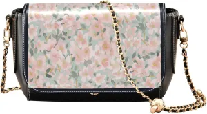 Colorful Flower Vivid Print Crossbody Purses for Women Black Shoulder Leather Bags Wallet Handbags with Chain Strap