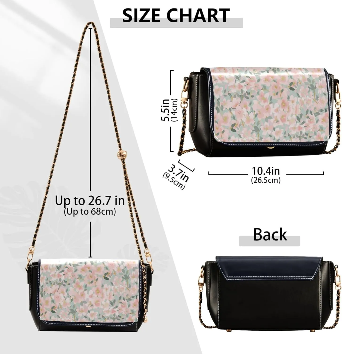 Colorful Flower Vivid Print Crossbody Purses for Women Black Shoulder Leather Bags Wallet Handbags with Chain Strap
