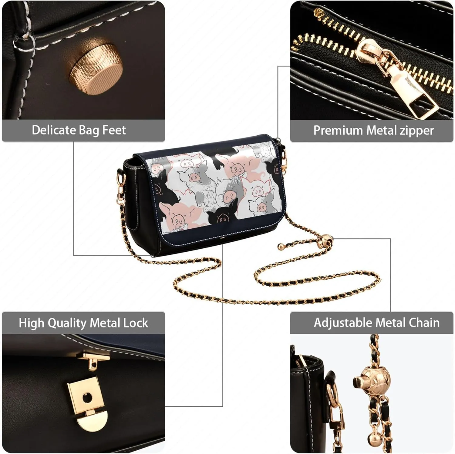 Colorful Shoulder Leather Bags, Tropical Flamingos Zebra Crossbody Purses for Women Fashion Handbag with Chain Strap