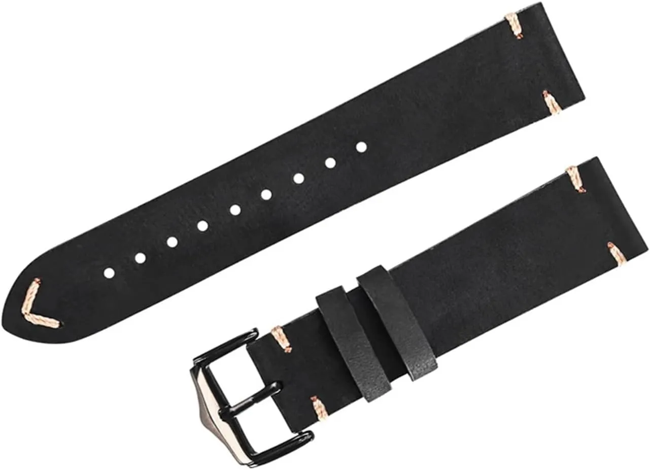 CongYi Genuine Leather Watch Strap 20mm 22mm Oil Wax Leather Watchband Belt Handmade Unisex Vintage Black Army Green Strap