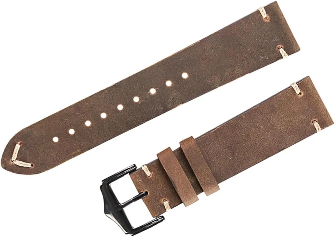 CongYi Genuine Leather Watch Strap 20mm 22mm Oil Wax Leather Watchband Belt Handmade Unisex Vintage Black Army Green Strap