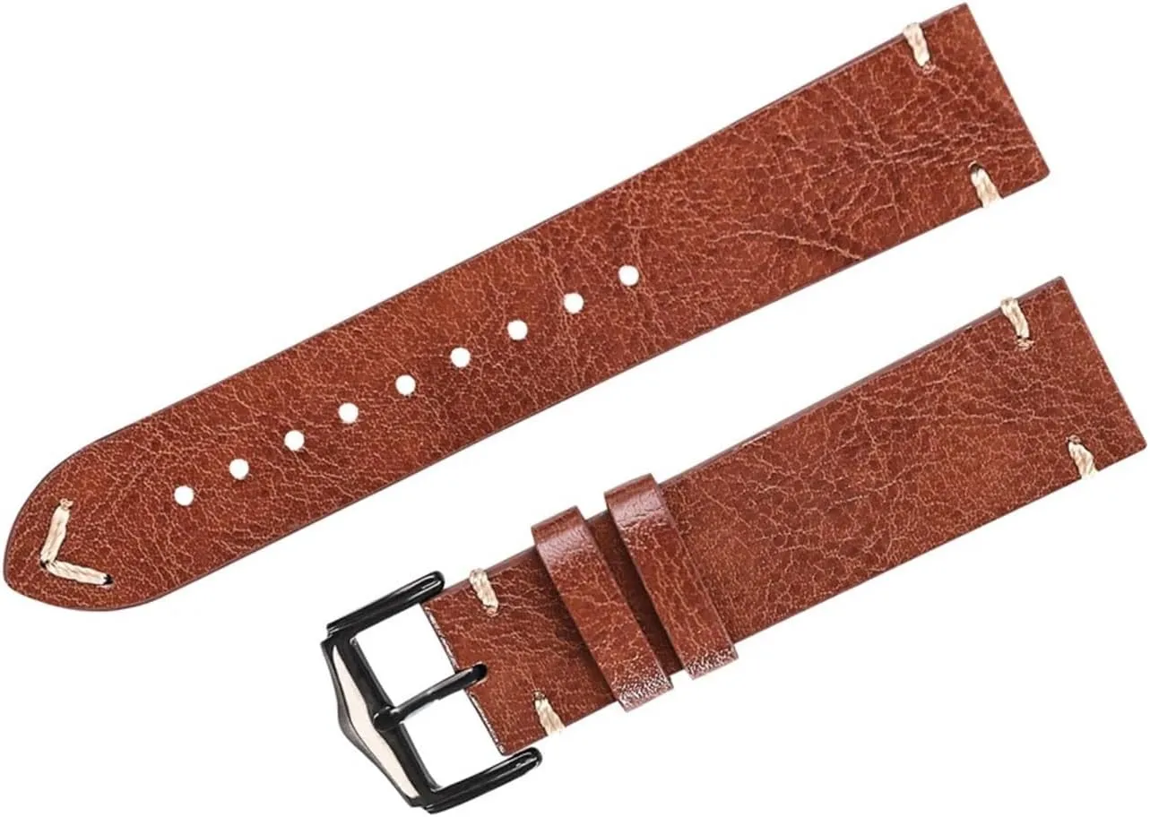 CongYi Genuine Leather Watch Strap 20mm 22mm Oil Wax Leather Watchband Belt Handmade Unisex Vintage Black Army Green Strap