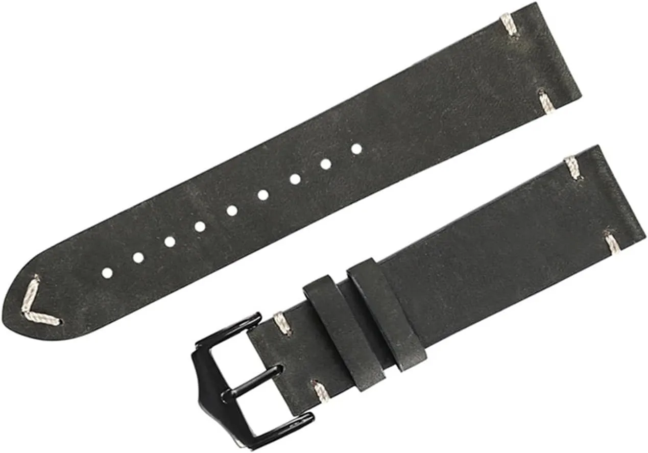 CongYi Genuine Leather Watch Strap 20mm 22mm Oil Wax Leather Watchband Belt Handmade Unisex Vintage Black Army Green Strap