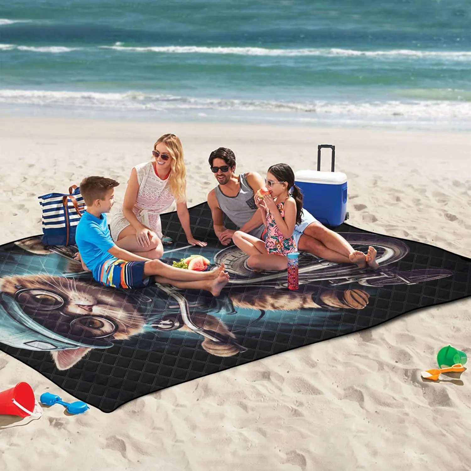 Cool Cat Print Sand Free Beach Blanket Waterproof Foldable Picnic Blanket Cute Outdoor Blanket Camping Mat 80" x 60"