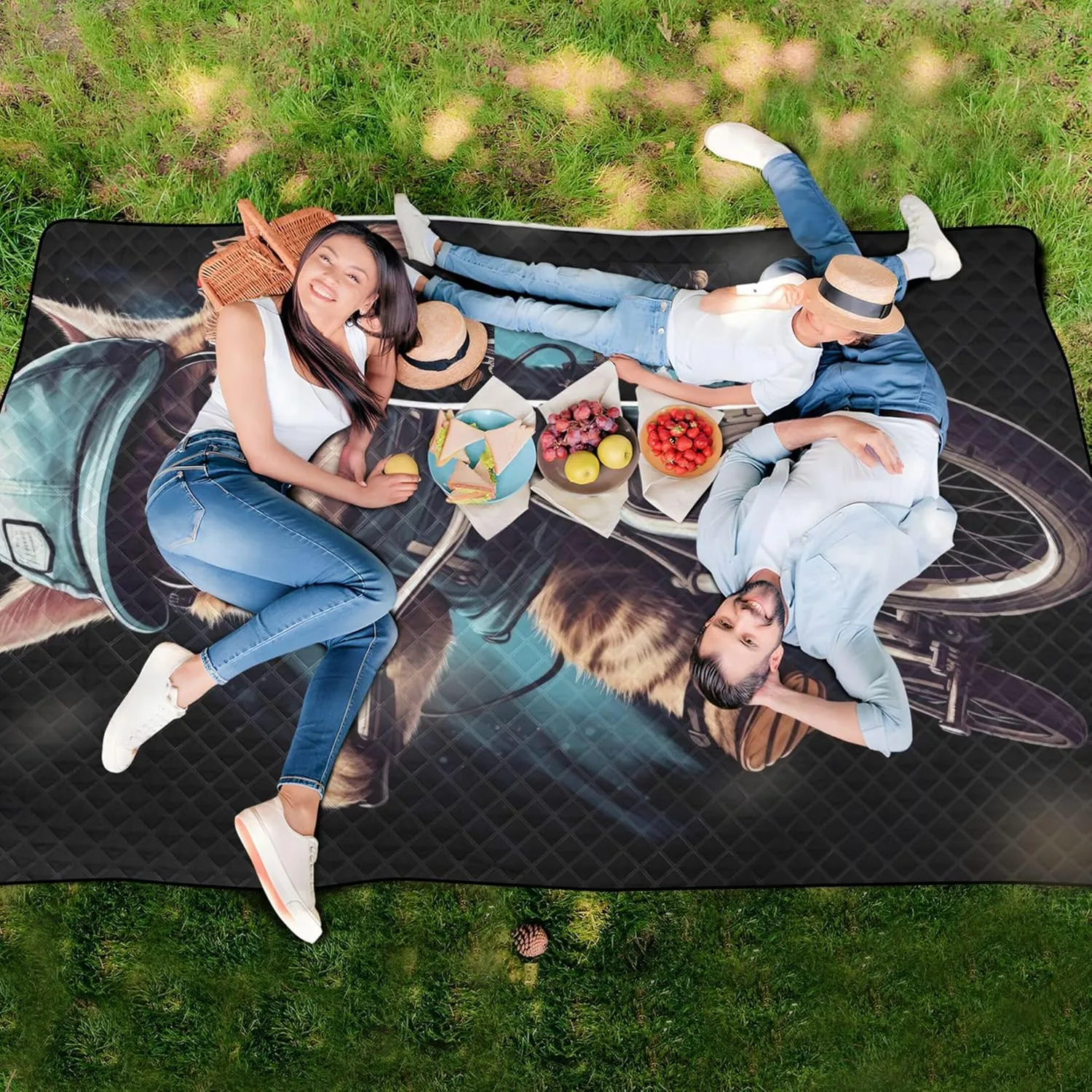 Cool Cat Print Sand Free Beach Blanket Waterproof Foldable Picnic Blanket Cute Outdoor Blanket Camping Mat 80" x 60"