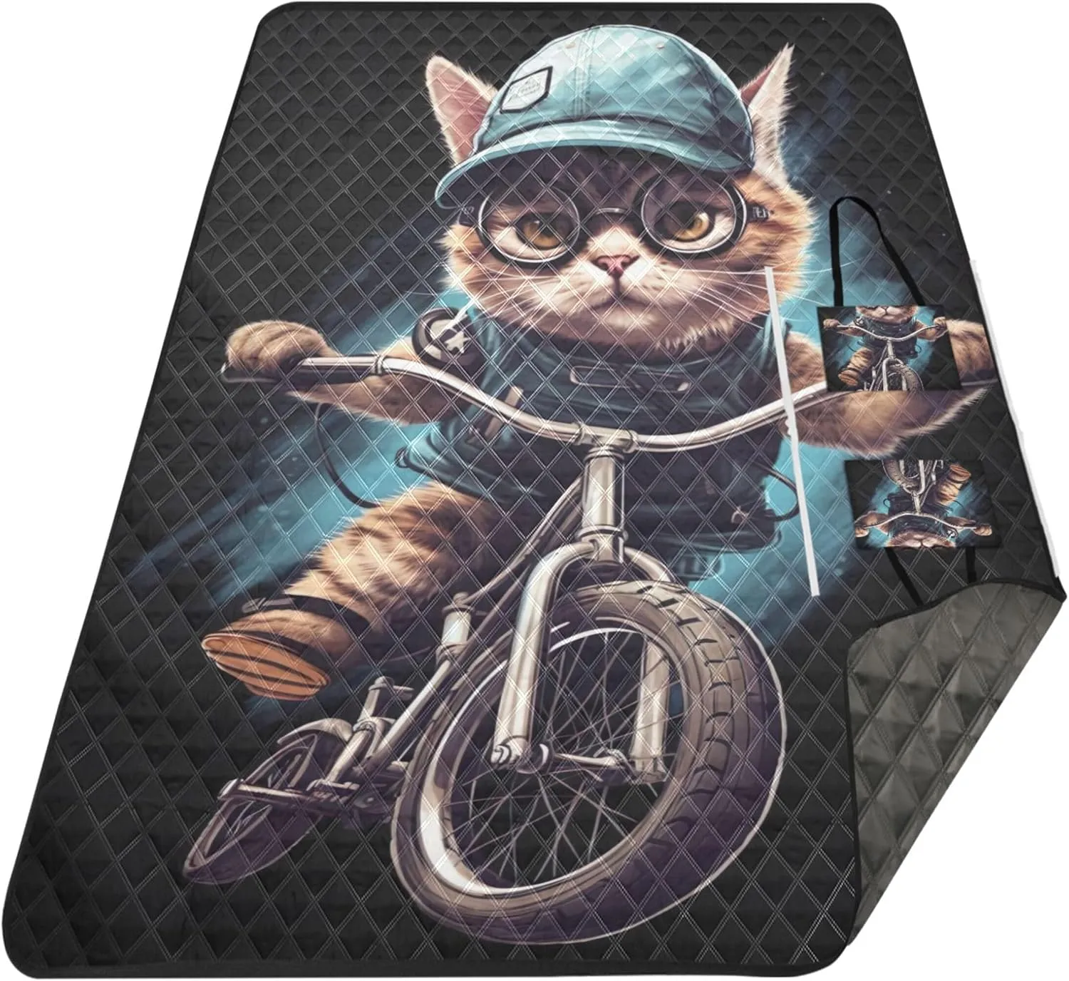 Cool Cat Print Sand Free Beach Blanket Waterproof Foldable Picnic Blanket Cute Outdoor Blanket Camping Mat 80" x 60"