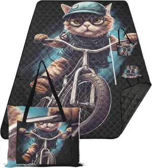 Cool Cat Print Sand Free Beach Blanket Waterproof Foldable Picnic Blanket Cute Outdoor Blanket Camping Mat 80" x 60"