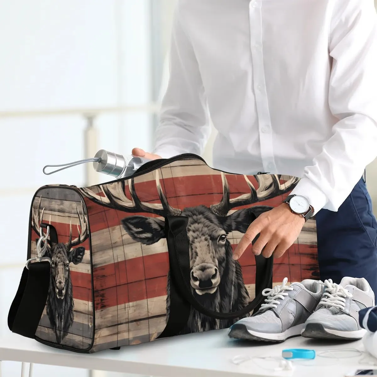 Cool Deer Travel Duffel Bag for Women Men Waterproof Foldable Overnight Weekender Bag Large Capacity Sports Gym Bag