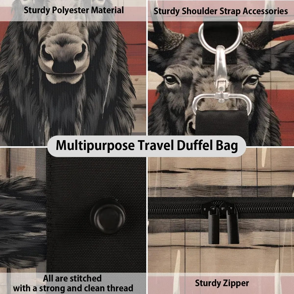 Cool Deer Travel Duffel Bag for Women Men Waterproof Foldable Overnight Weekender Bag Large Capacity Sports Gym Bag