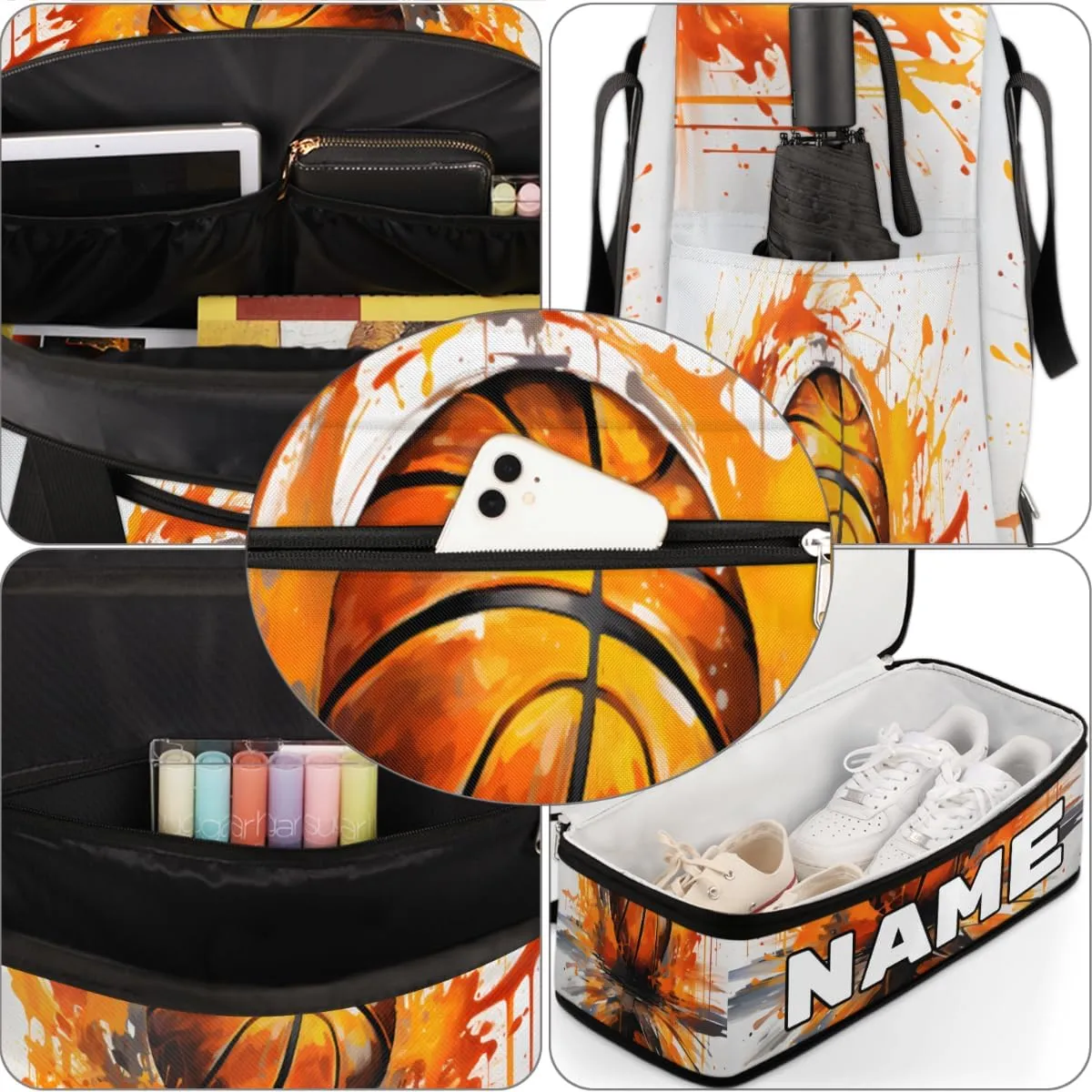 Cool Fire Basketball Custom Foldable Duffle Bag with Shoes Compartment Personalized Large Capacity Waterproof Travel Weekender Bag Overnight Bag for Sports Gym