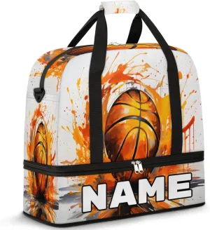 Cool Fire Basketball Custom Foldable Duffle Bag with Shoes Compartment Personalized Large Capacity Waterproof Travel Weekender Bag Overnight Bag for Sports Gym