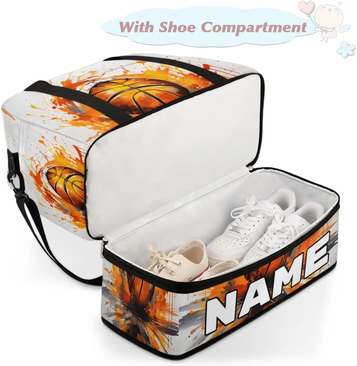 Cool Fire Basketball Custom Foldable Duffle Bag with Shoes Compartment Personalized Large Capacity Waterproof Travel Weekender Bag Overnight Bag for Sports Gym