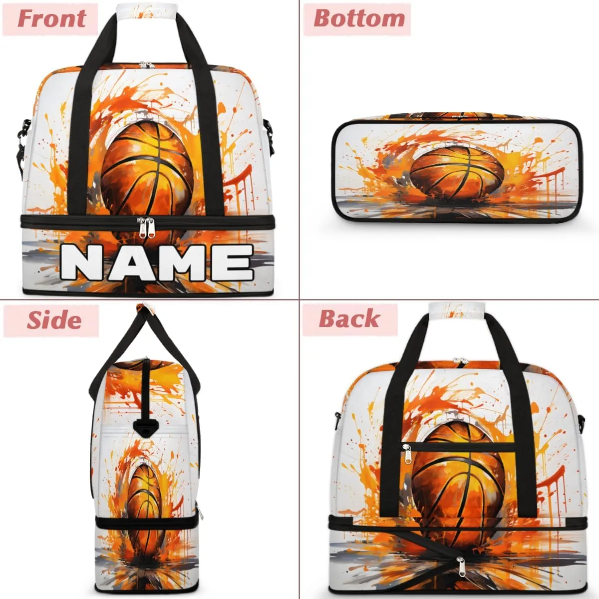 Cool Fire Basketball Custom Foldable Duffle Bag with Shoes Compartment Personalized Large Capacity Waterproof Travel Weekender Bag Overnight Bag for Sports Gym