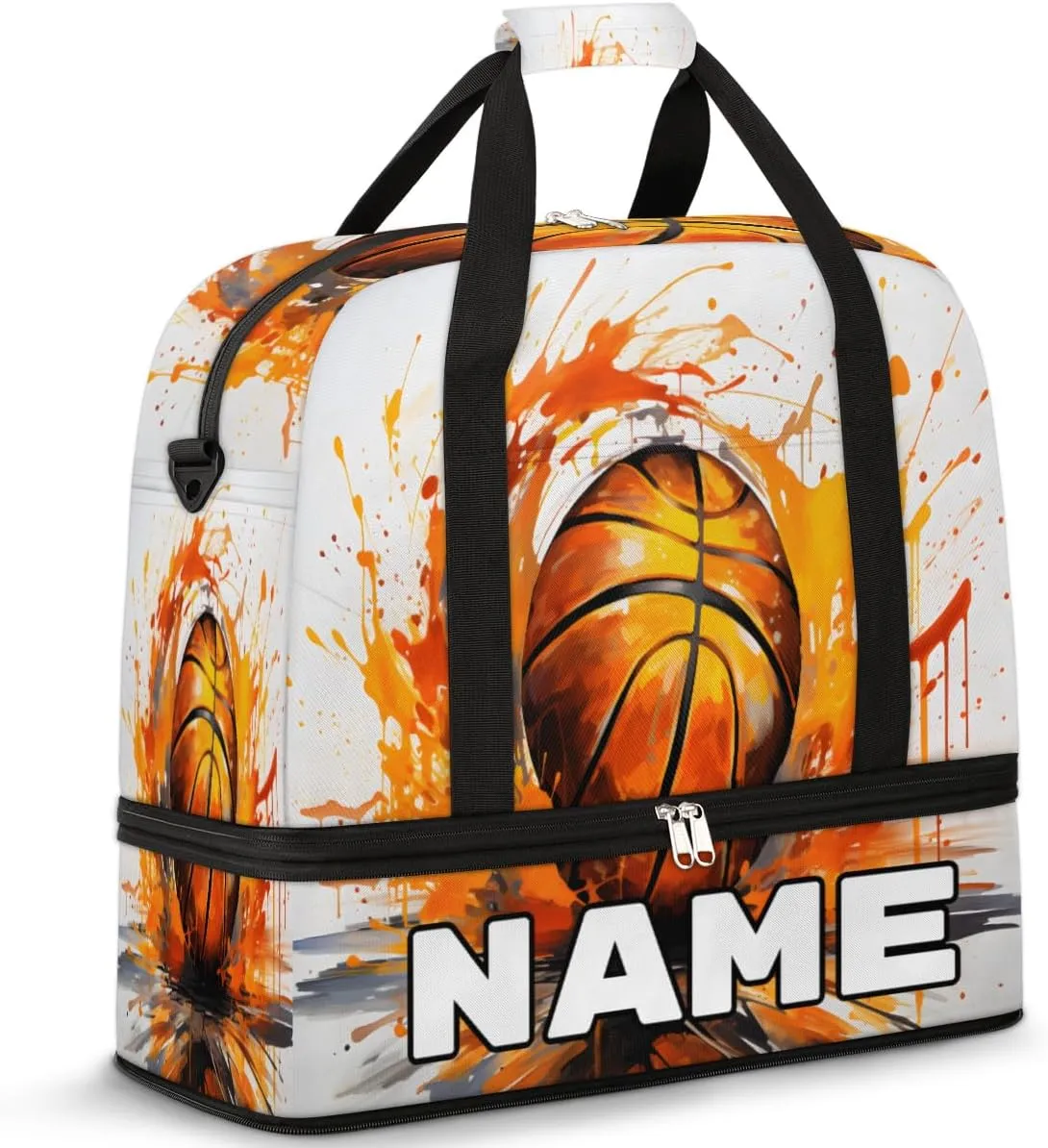 Cool Fire Basketball Custom Foldable Duffle Bag with Shoes Compartment Personalized Large Capacity Waterproof Travel Weekender Bag Overnight Bag for Sports Gym