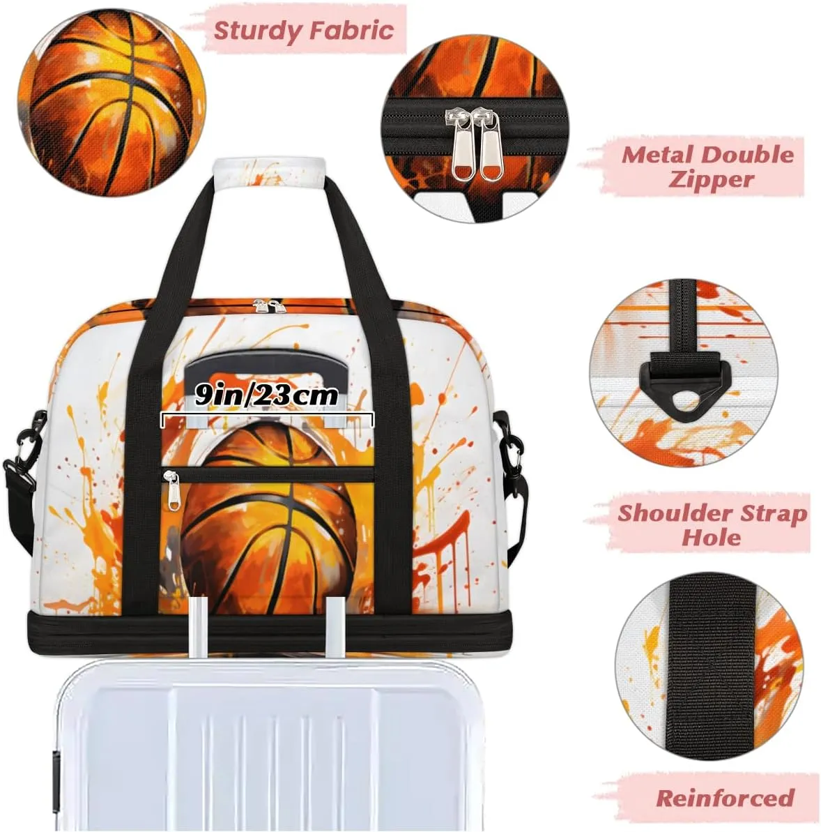 Cool Fire Basketball Custom Foldable Duffle Bag with Shoes Compartment Personalized Large Capacity Waterproof Travel Weekender Bag Overnight Bag for Sports Gym