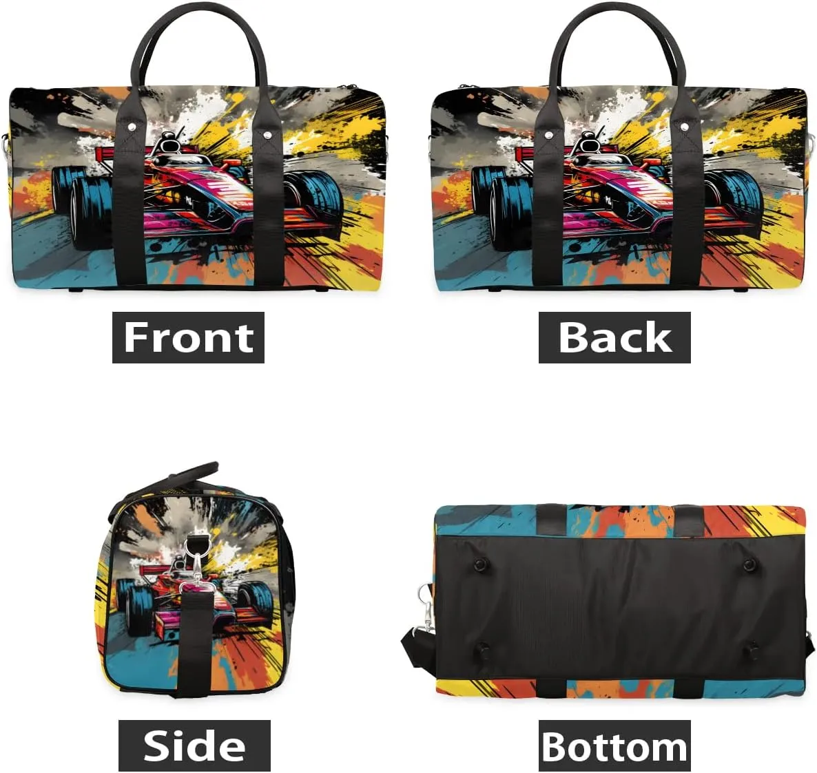 Cool Sports Car Travel Duffel Bag for Women Men Waterproof Foldable Overnight Weekender Bag Large Capacity Sports Gym Bag