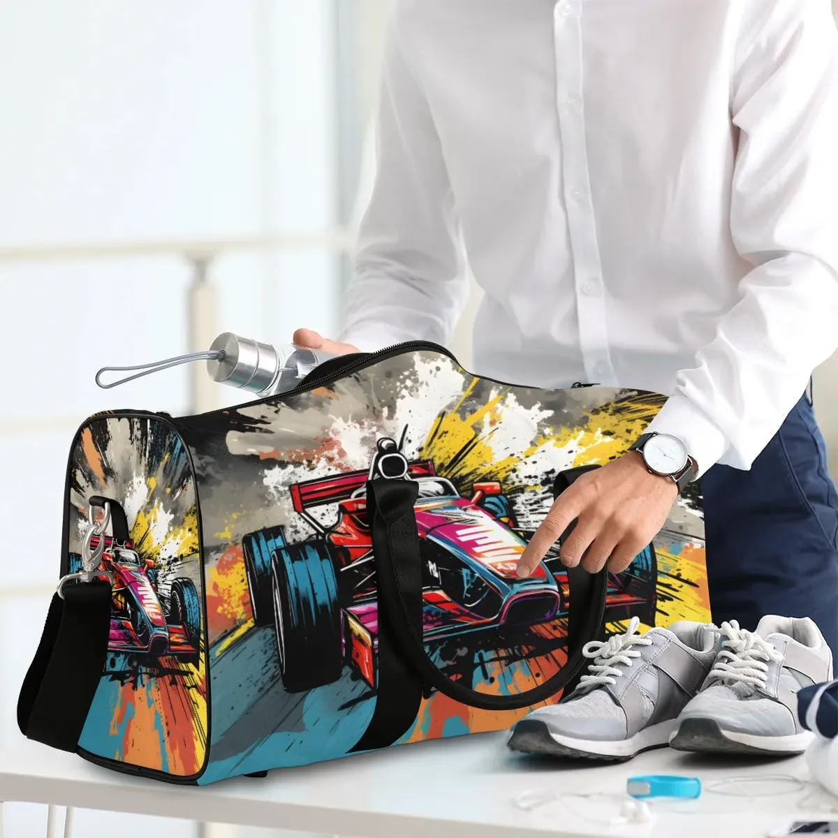 Cool Sports Car Travel Duffel Bag for Women Men Waterproof Foldable Overnight Weekender Bag Large Capacity Sports Gym Bag