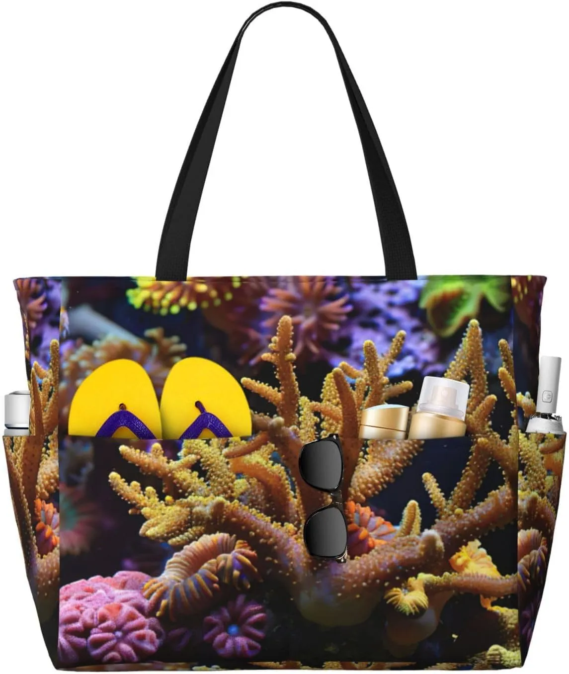 Coral Reef print Large Waterproof Beach Bag for Women Tote Bag for Travel Vacation fun Travel Bag