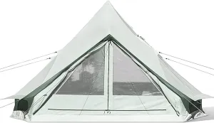 Cotton Canvas Family Camping Tent, 3-4 Person Camping Tent Automatic 60s, Large Space Tower Bell Tent, Waterproof Teepee Pyramid Tent for Hiking Backpacking Picnic (Green)