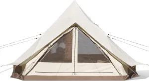 Cotton Canvas Family Camping Tent, 3-4 Person Camping Tent Automatic 60s, Large Space Tower Bell Tent, Waterproof Teepee Pyramid Tent for Hiking Backpacking Picnic (White)