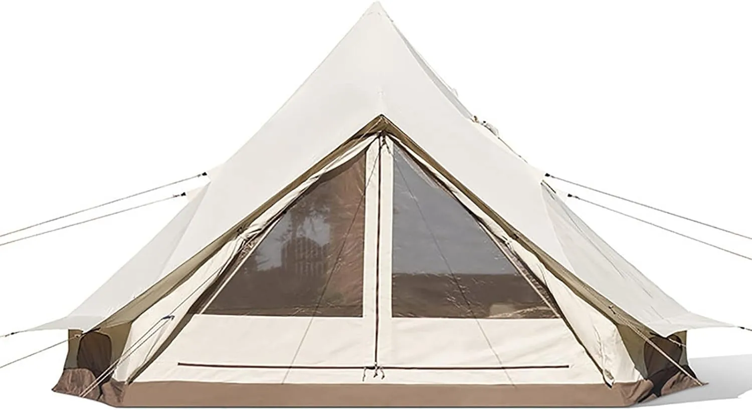 Cotton Canvas Family Camping Tent, 3-4 Person Camping Tent Automatic 60s, Large Space Tower Bell Tent, Waterproof Teepee Pyramid Tent for Hiking Backpacking Picnic (White)