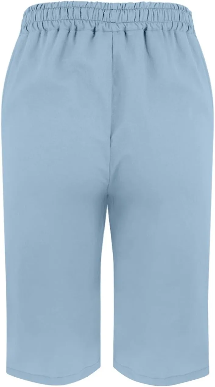 Cotton Linen Pants Summer Capri Pants for Women Straight Wide Leg Cropped Trousers with Elastic Drawstring Waist