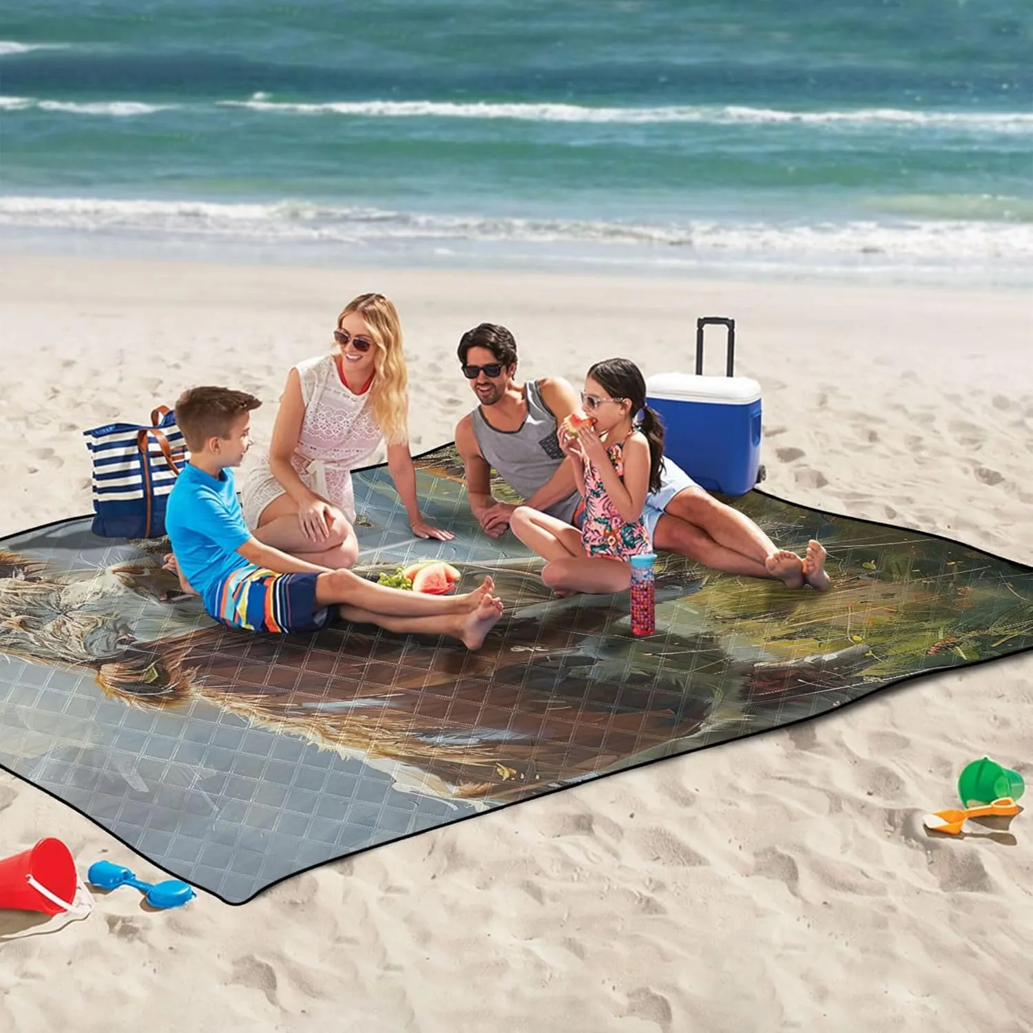 Cow Grass Cattle Painting no Sand Beach Blanket Waterproof Large Mat Picnic Blanket Cute Print Camping Blanket for Grass 80" x 60"
