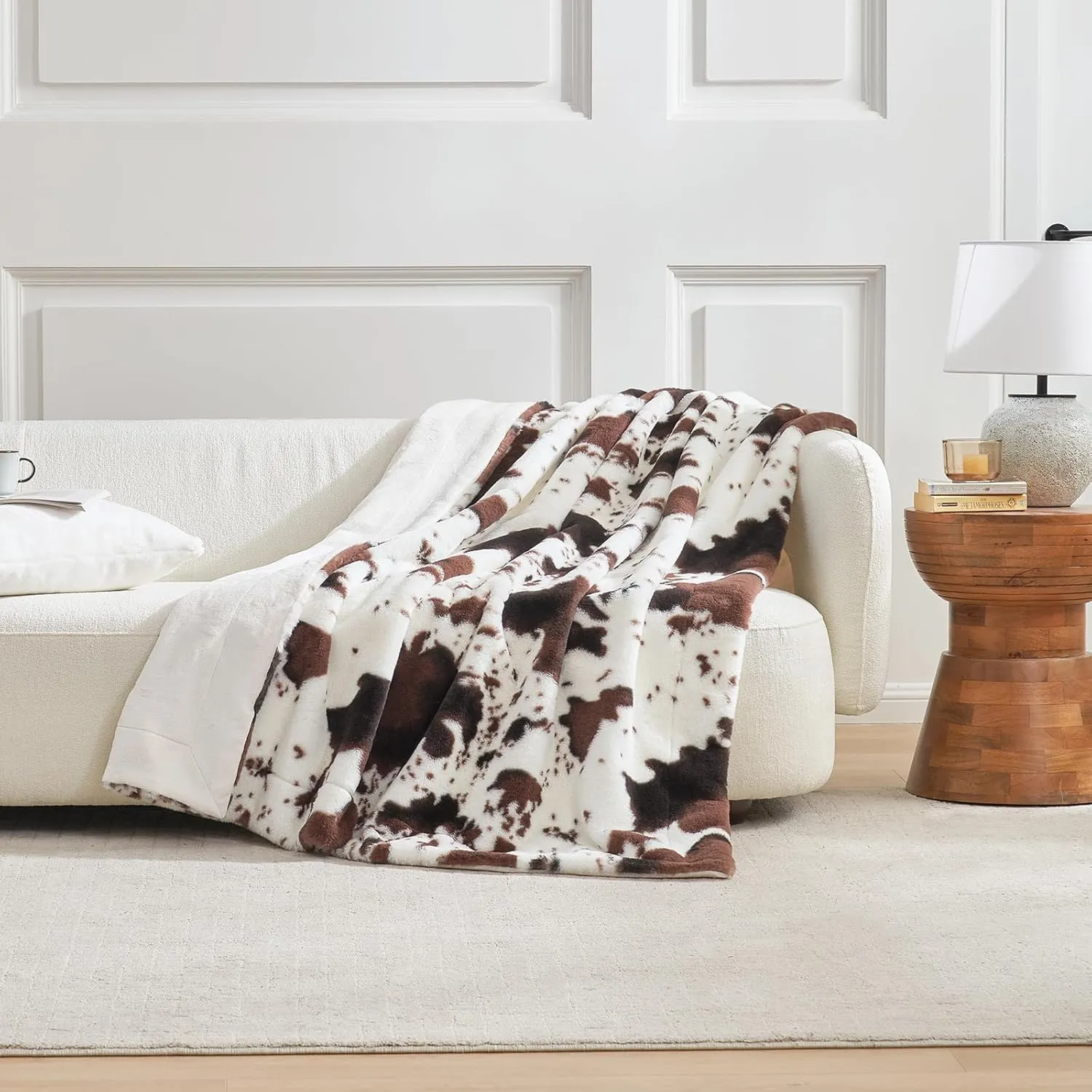 Cozy Bliss Cow Print Faux Fur Throw Blanket, Animal Printed Blankets Super Soft Warm Thick Fluffy Throws Home Decor for Couch Bed Sofa Women (Black&Coffee Cow, 50x60 Inches)
