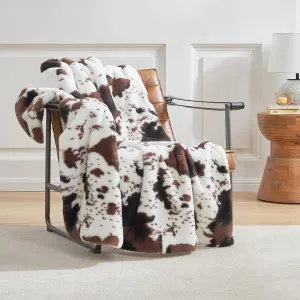 Cozy Bliss Cow Print Faux Fur Throw Blanket, Animal Printed Blankets Super Soft Warm Thick Fluffy Throws Home Decor for Couch Bed Sofa Women (Black&Coffee Cow, 50x60 Inches)