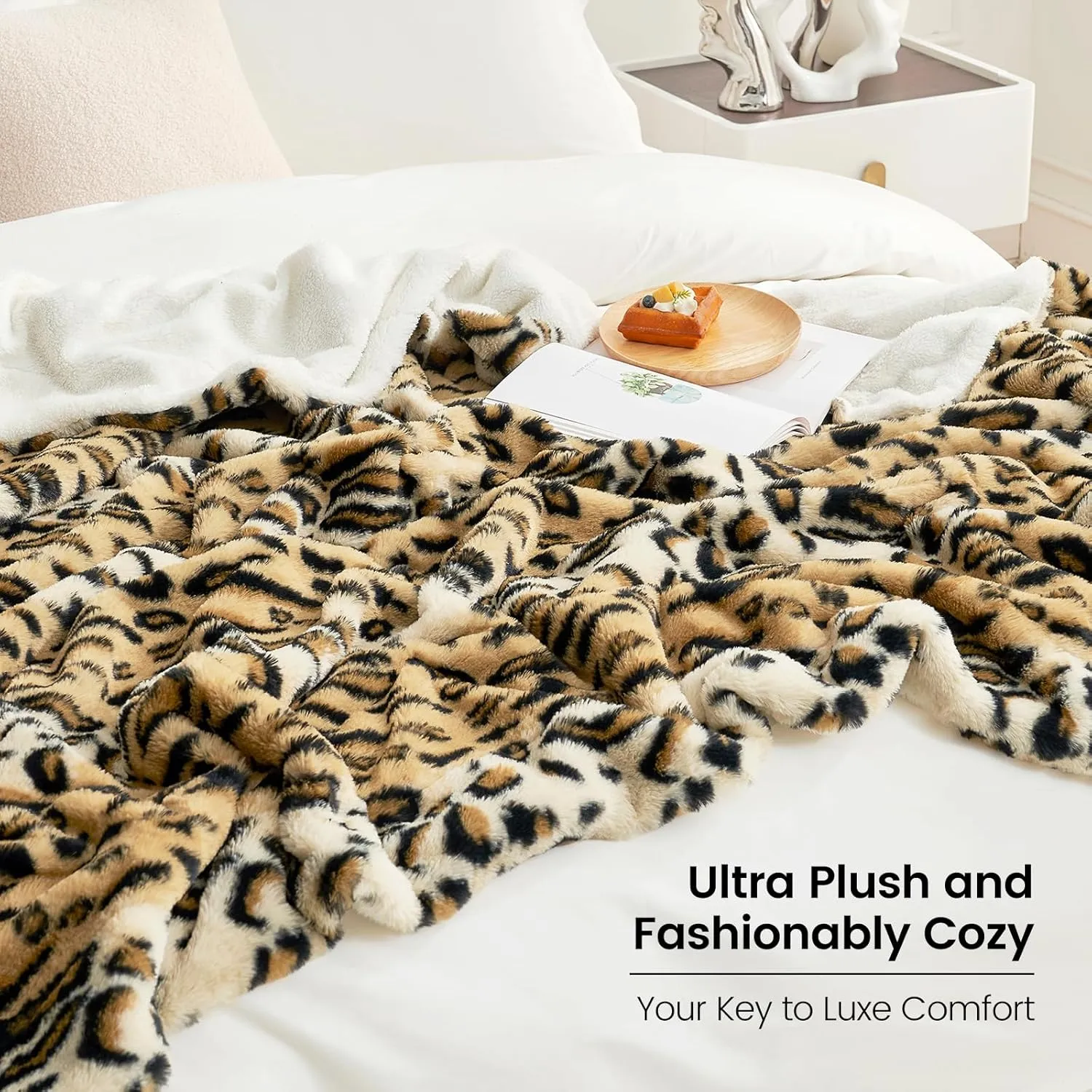 Cozy Bliss Luxury Faux Fur Throw Blanket Leopard Print, Non Shedding Double Sided Sherpa Blankets Super Soft Fluffy Thick Warm Throws Home Decor for Couch Bed Sofa Women,60"*80"Inches Brown Leopard