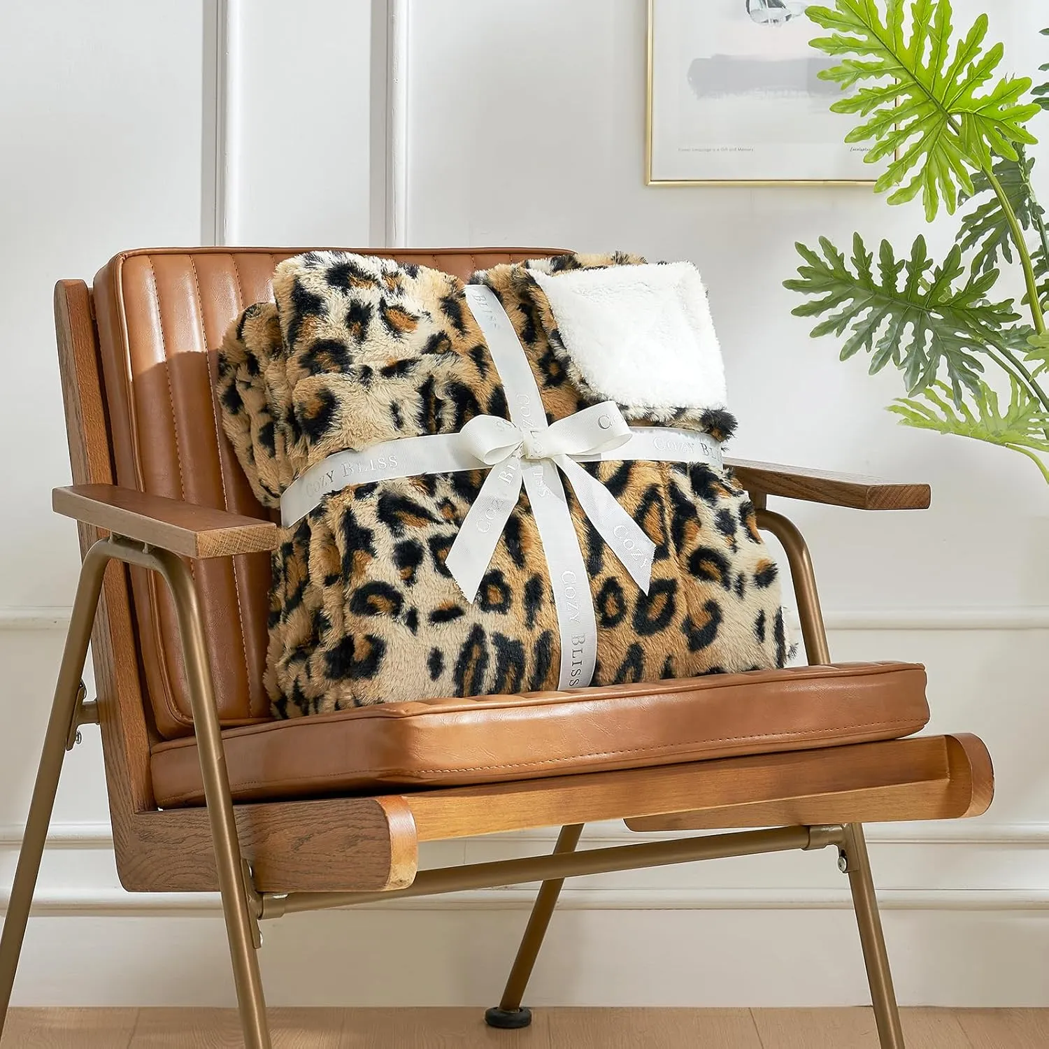 Cozy Bliss Luxury Faux Fur Throw Blanket Leopard Print, Non Shedding Double Sided Sherpa Blankets Super Soft Fluffy Thick Warm Throws Home Decor for Couch Bed Sofa Women,60"*80"Inches Brown Leopard