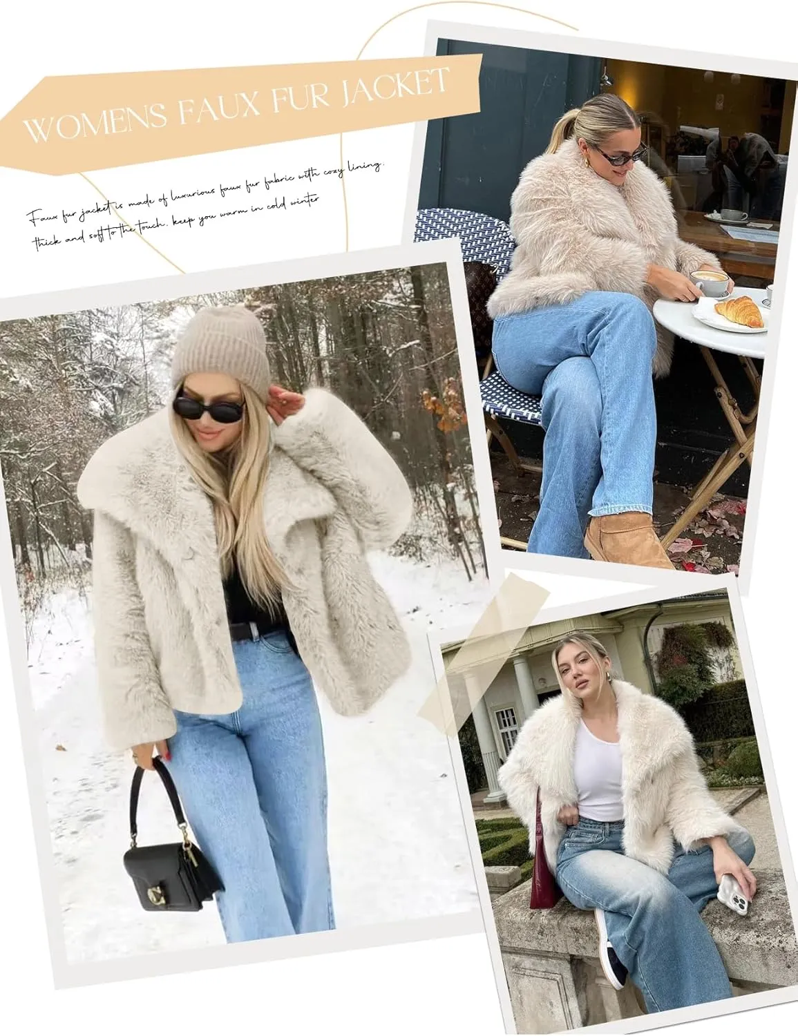 COZYPOIN Womens Faux Fur Jacket Fluffy Fur Cropped Coat Long Sleeve Open Front Fur Cape