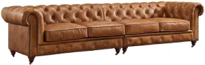 Crafters and Weavers Century Chesterfield Sofa - Light Brown Leather - 118"