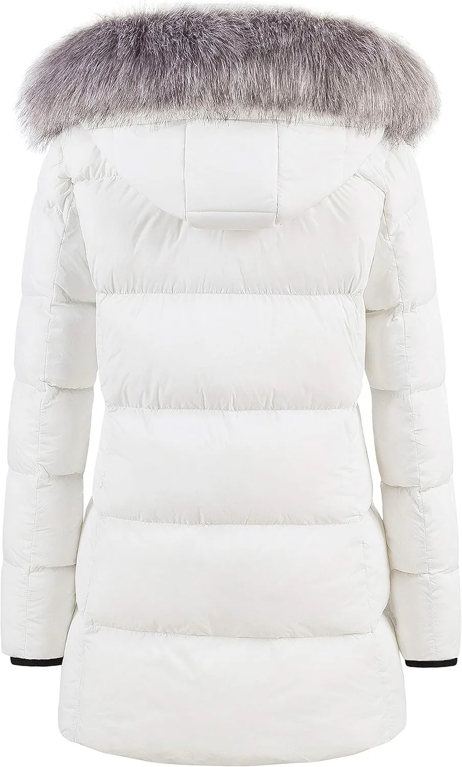 CREATMO US Women's Winter Snow Jacket Long Fur Puffer Coat With Removable Faux Fur Trim