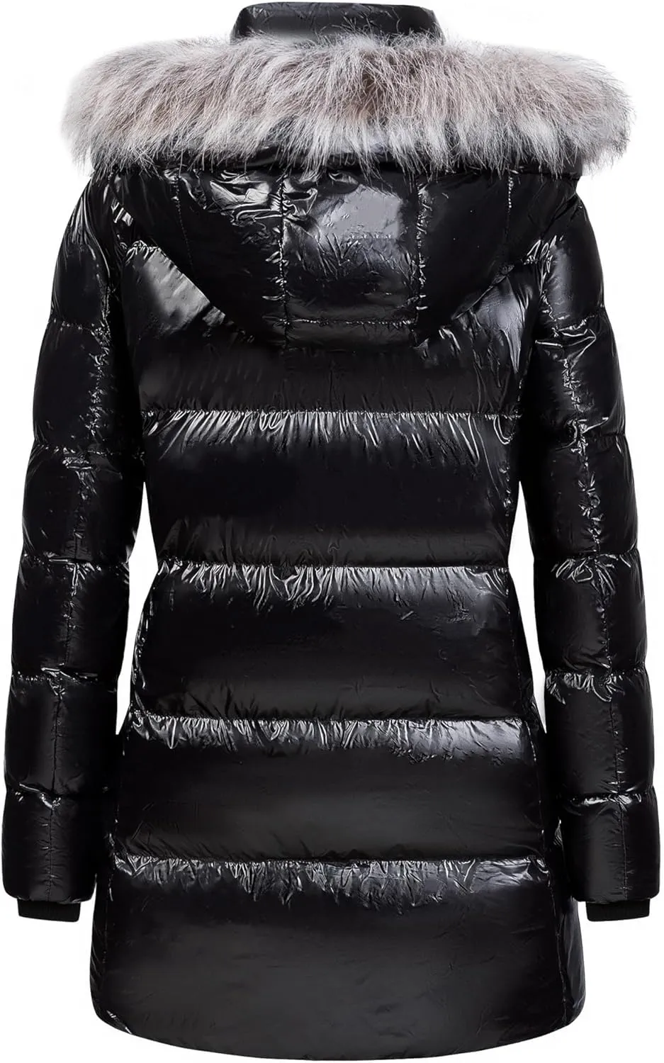 CREATMO US Women's Winter Snow Jacket Long Fur Puffer Coat With Removable Faux Fur Trim