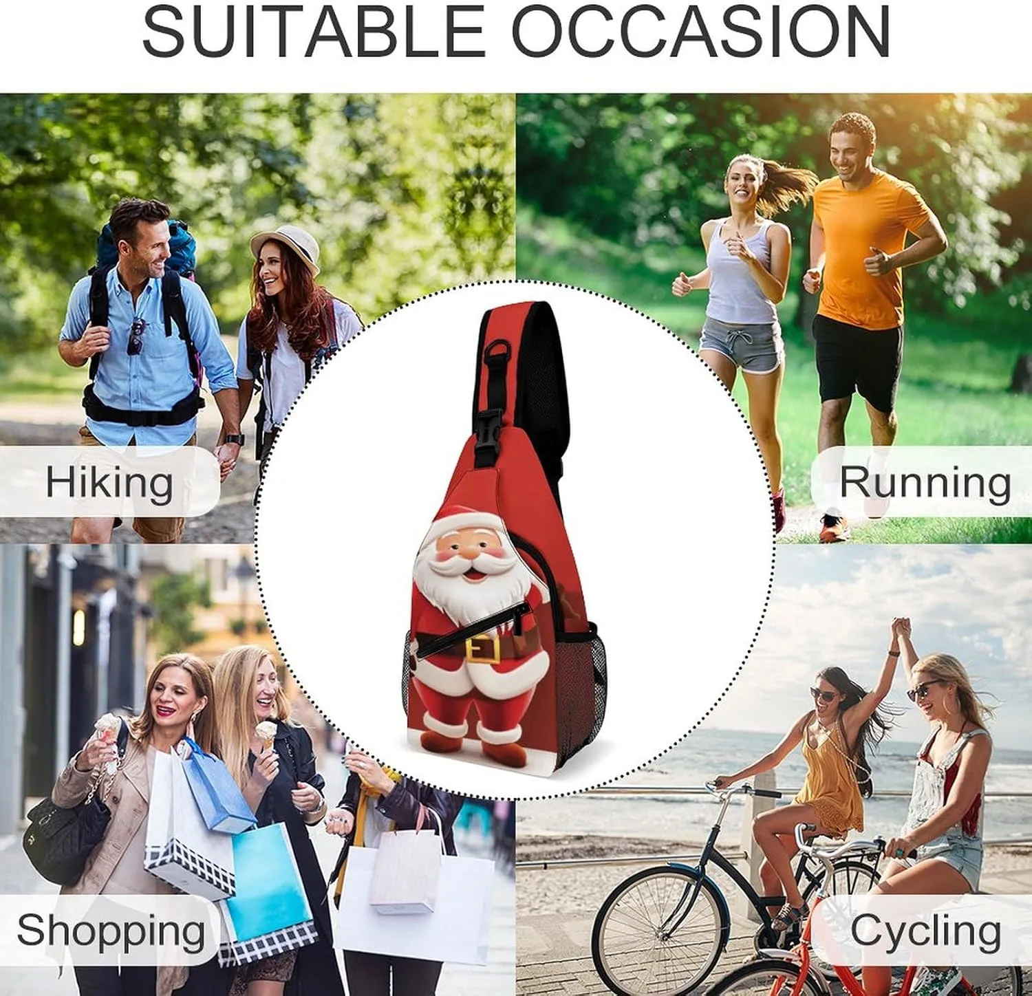 Crossbody Bag for Women Men Chest Bag Cartoon Santa Claus Sling Bag Crossbody Shoulder Bag Sling Backpack