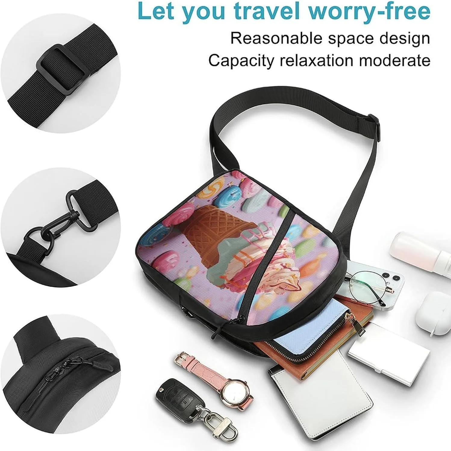 Crossbody Bag for Women Men Chest Bag Meat Slices Pattern Sling Bag Crossbody Shoulder Bag Sling Backpack